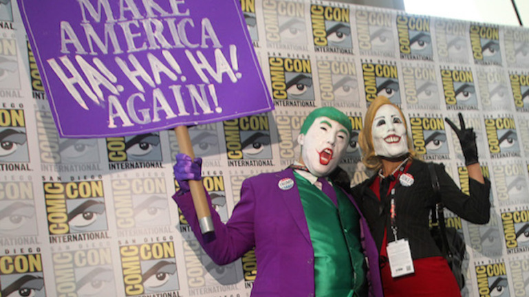 Donald Trump Joker and Hillary Quinn at Comic-Con 2016  SOURCE: Getty