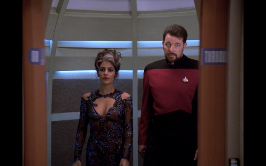 troi grey hair and vmas bodysuit with riker Revisiting Star Trek: The Next Generation & Deanna Trois fashion revolution