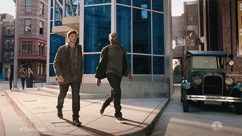 timeless gif Exclusive Timeless clip: Rufus & Wyatt are the new Doc & Marty McFly but in reverse