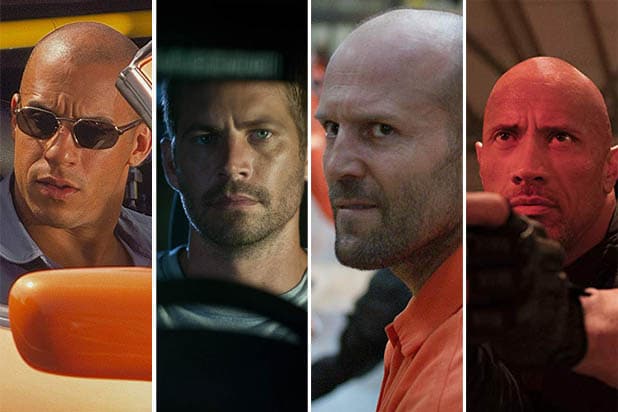 Vin Diesel, Paul Walker, Jason Statham and Dwayne Johnson in the "Fast & Furious" franchise